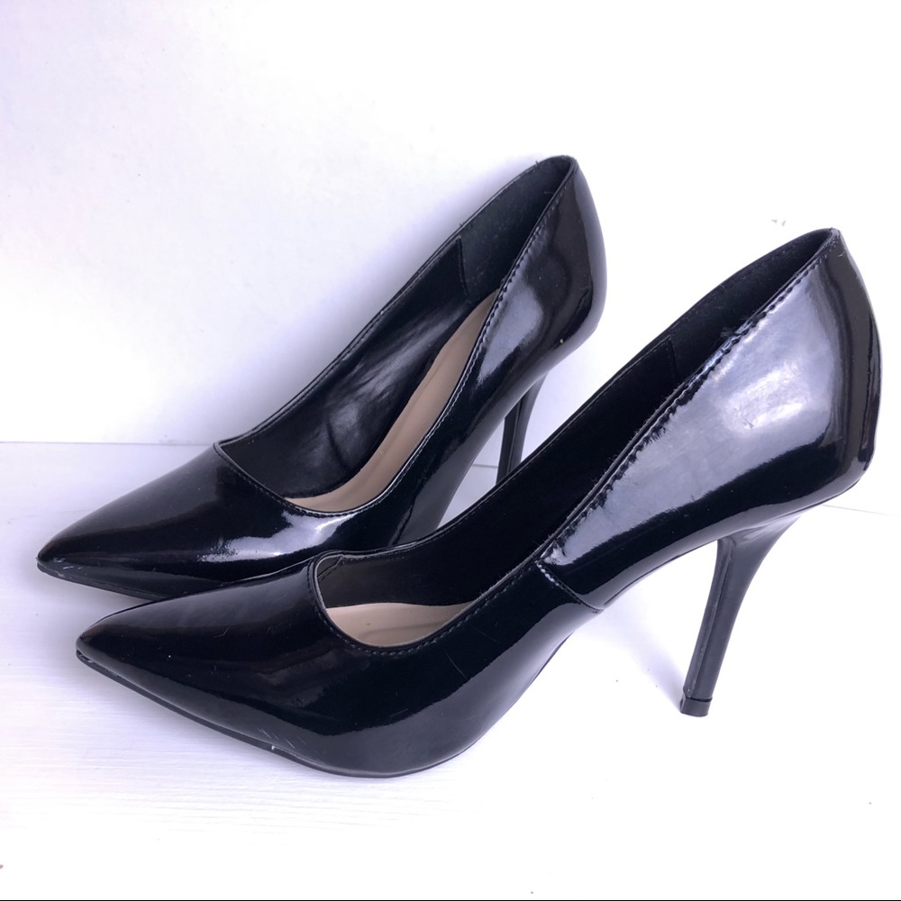 Black patent leather heels